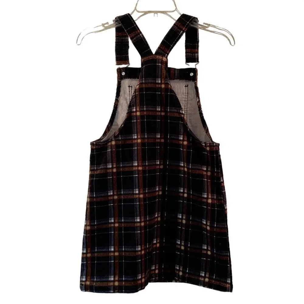 ART CLASS Girl’s Black Plaid Corduroy Overall Dress / Size: Large 10-12